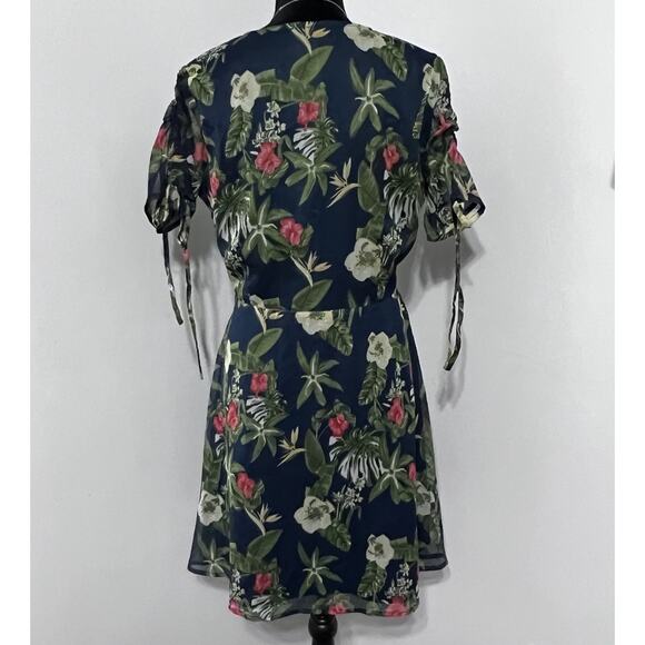 Md’M Tropical Dress Hawaii Hibiscus Short Chiffon Blue Medium Sz 10 resort - Picture 6 of 11